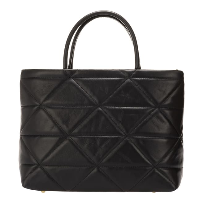 Giulia Massari Black Leather Quilted Top Handle Bag
