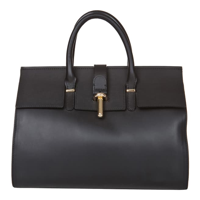 Markese Black Leather Flap Over Top Handle Bag
