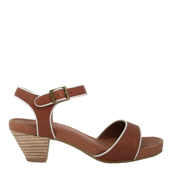 Esska Brown Leather Gale Strap Sandals Heel 4cm