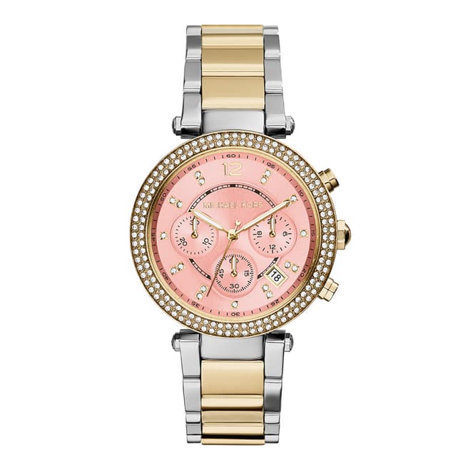 Michael Kors Ladies Silver/Gold/Pink Stainless Steel Parker Watch