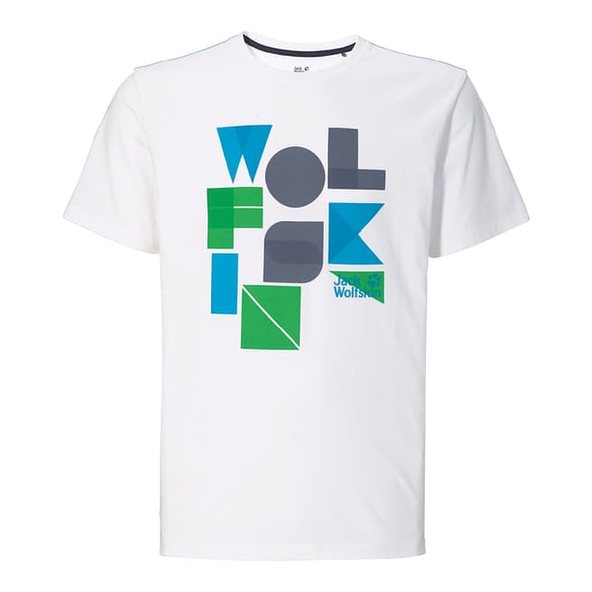 Jack Wolfskin White/Multicolour Palmerston Cotton Blend Stretch T Shirt