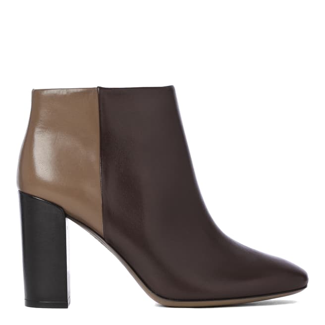 Tory Burch Dark Brown/Mushroom Leather Ankle Boots Heel 8cm