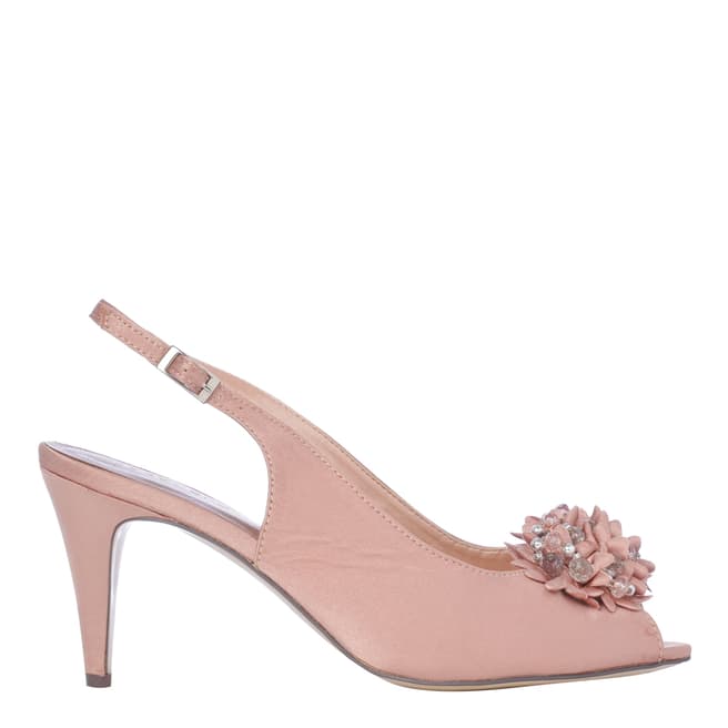 Paco Mena By Menbur Pale Pink Satin Crystal Flower Slingback Shoes Heel 8cm