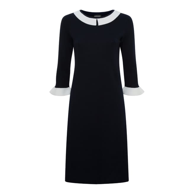 Jaeger Navy/White Fluted Collar and Cuff Dress