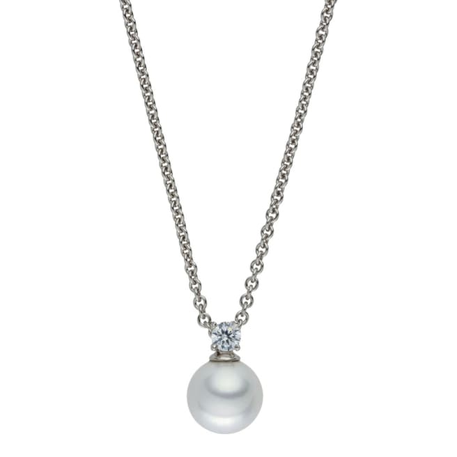 Pearls of London Silver/White Pearl Crystal Pendant 10mm