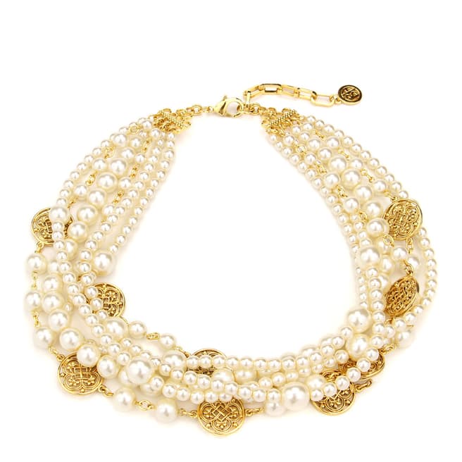Ben-Amun Gold/Ivory Multi Strand Glass Pearl Necklace