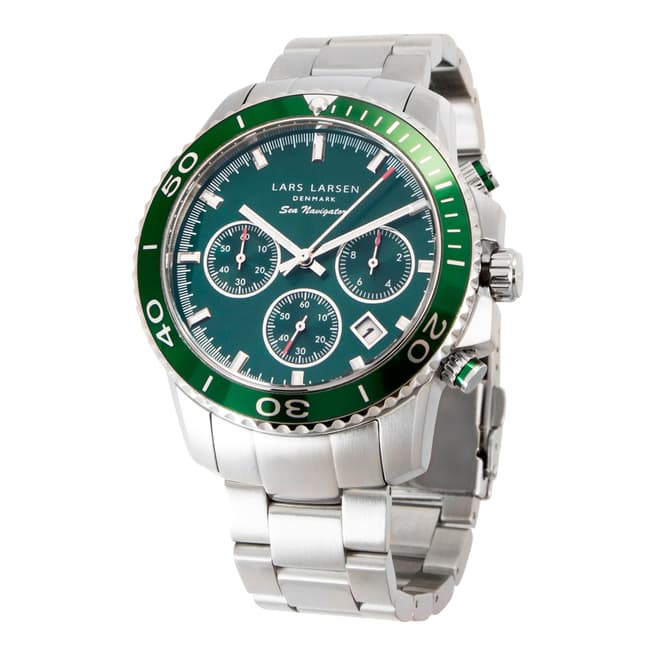 Lars Larsen Men's Silver/Green Sea Navigator Sport Steel Bracelet Watch