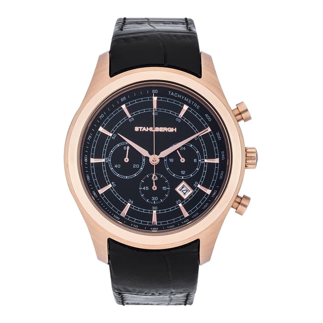Stahlbergh Men's Rose Gold/Black Narvik II Chronograph Leather Watch