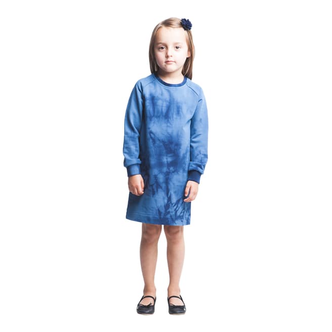 Kortas Girl's Blue Nora Tie Dye Cotton Blend Stretch Dress