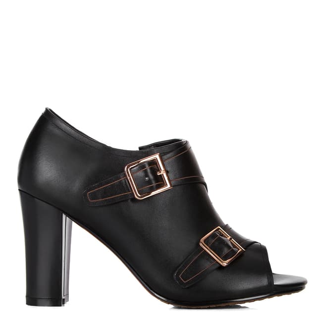 Jady Rose Black Leather Side Zip Shoe Boots Heel 7cm