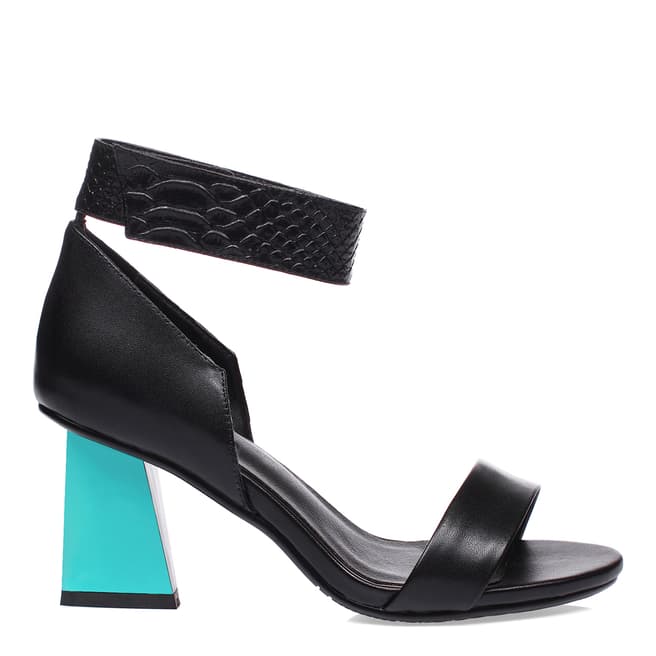 Jady Rose Black/Turquoise Leather Ankle Strap shoes Heel 7cm