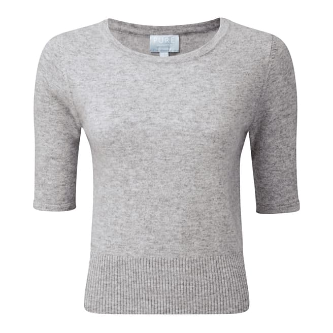 Pure Collection Grey Ribbed Hem Cashmere Top