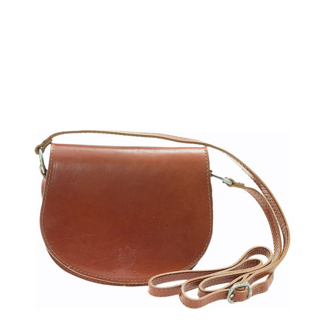 Giulia Massari Cognac Polished Leather Crossbody Bag