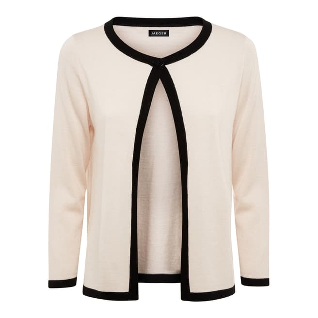 Jaeger Cream Tipped Cashmere/Wool Blend Cardigan