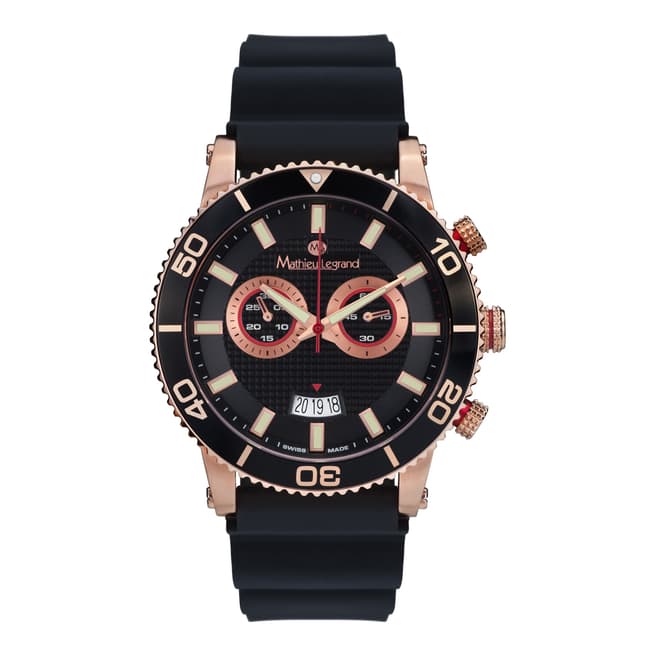 Mathieu Legrand Men's Black/Rose Gold Stainless Steel/Silicone Immergee Watch