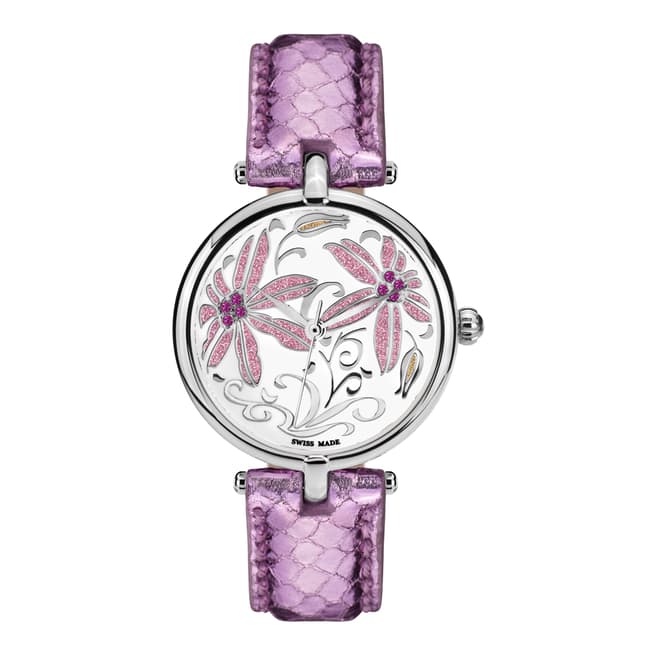 Mathieu Legrand Women's Purple/Silver Leather/Crystal Fleurs Volantes Watch