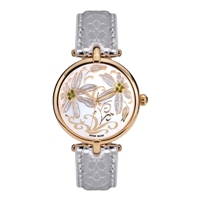 Mathieu Legrand Women's Silver/Gold Leather/Crystal Fleurs Volantes Watch