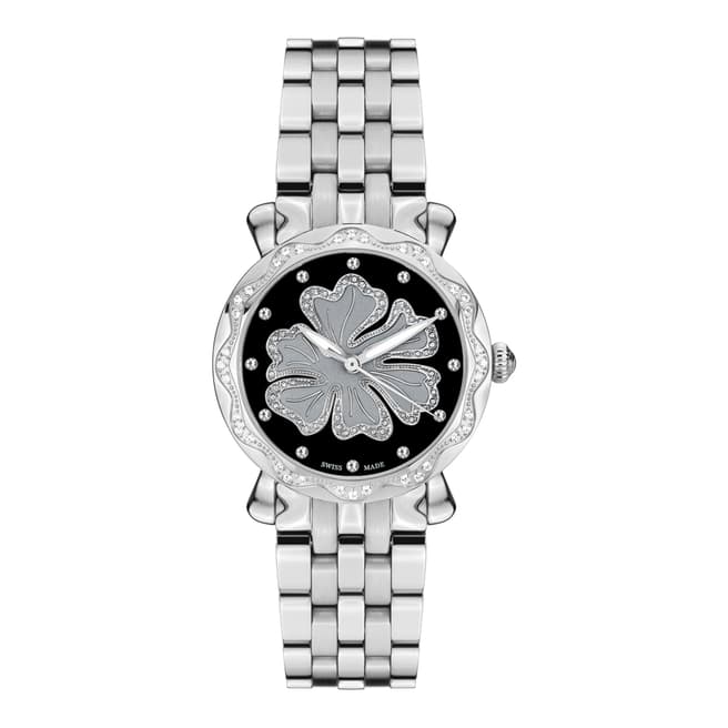 Mathieu Legrand Women's Silver/Black Nenuphar Crystal Bracelet Watch