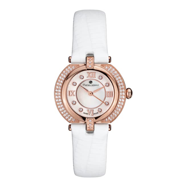 Mathieu Legrand Women's Rose Gold/White Mother of Pearl/Crystal Mille Cailloux Watch