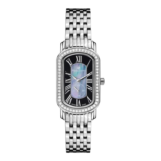 Mathieu Legrand Women's Silver/Black Crystal Oblong Bracelet Watch