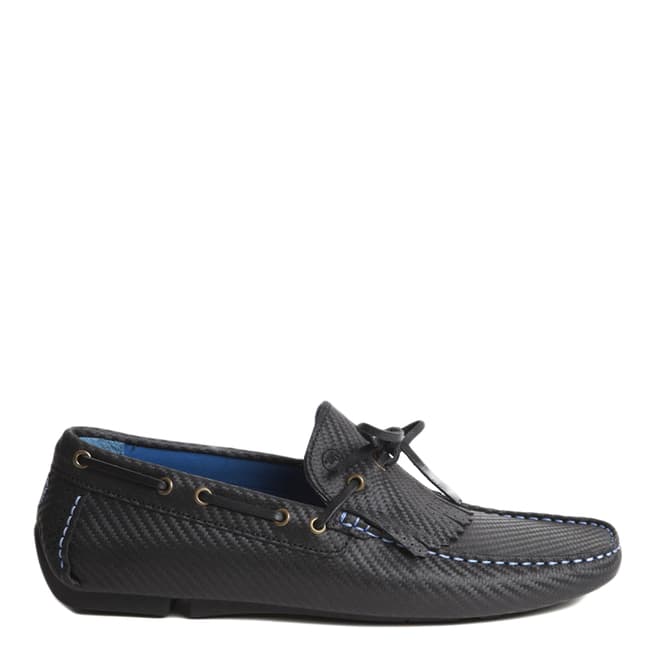 Oliver Sweeney Black Leather Hawthorn Woven Moccasins