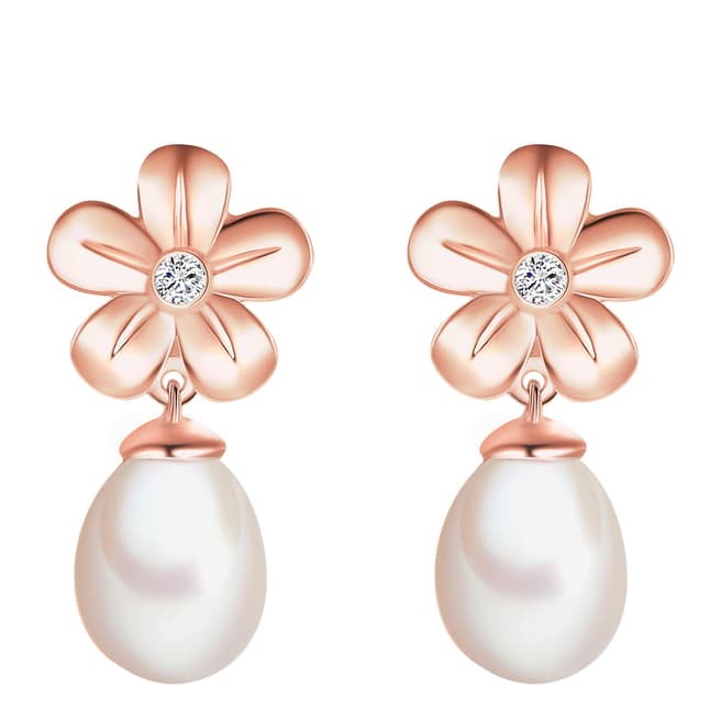 Tess Diamonds Rose Gold Pearl Flower Drop Stud Earrings 7mm
