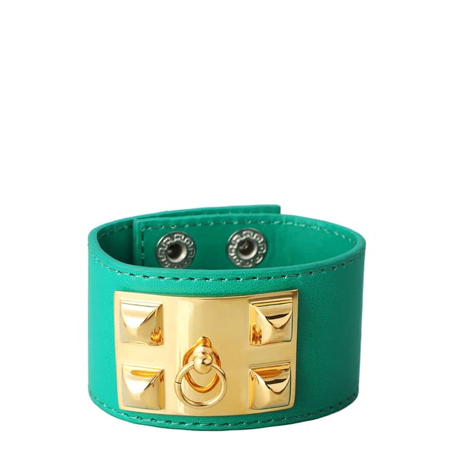 Chloe Collection by Liv Oliver Green/Gold Leather Cuff Bracelet