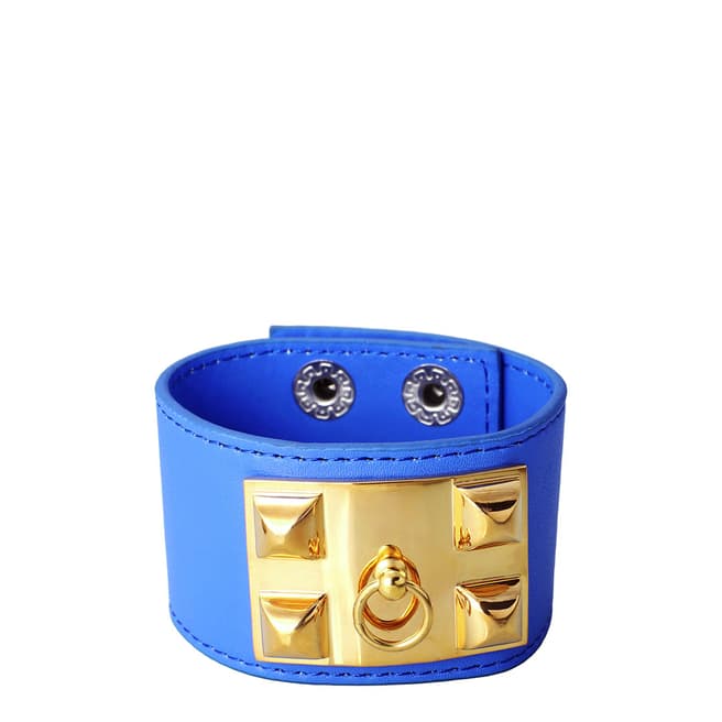Chloe Collection by Liv Oliver Blue/Gold Leather Cuff Bracelet