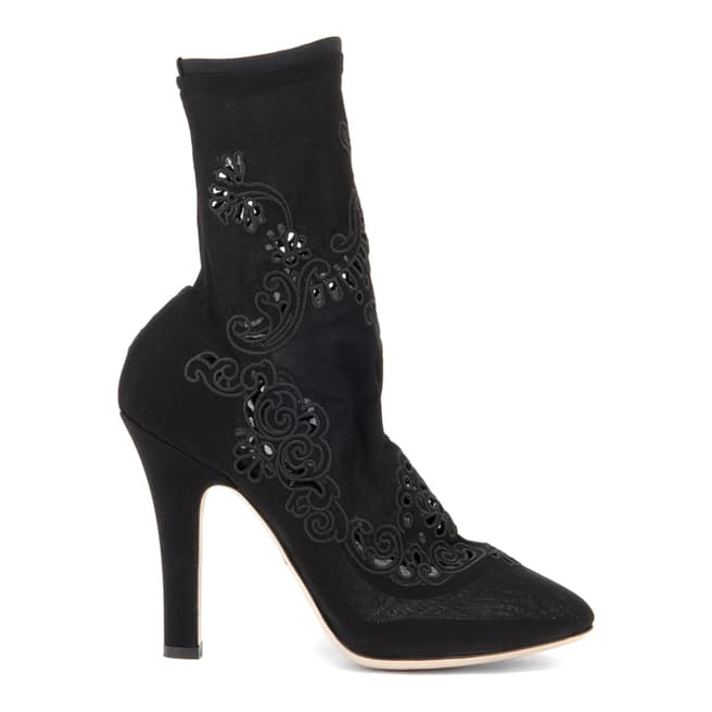 Dolce & Gabbana Black Broderie Anglaise Ankle Boots Heels