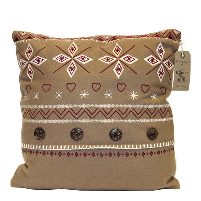 Kilburn & Scott Taupe Nordic Fair Isle Wool Blend Cushion 45x45cm
