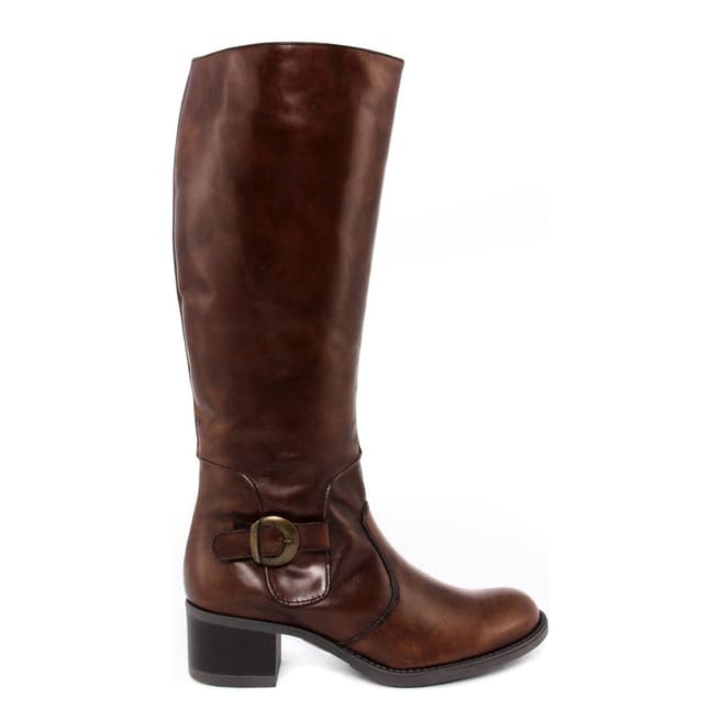 Pielibre Brown Leather Buckle Long Boots Heel 5cm