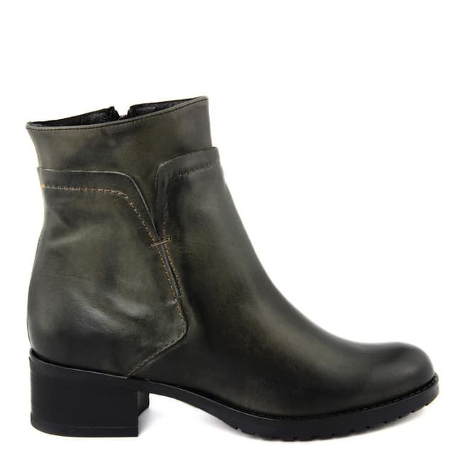 Pielibre Dark Grey Leather Panel Ankle Boots Heel 4.5cm