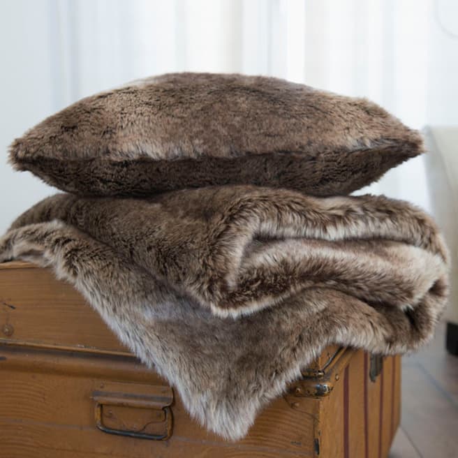 Luxury Collections Brown Nebraska Faux Fur Throw 130cm x 170cm