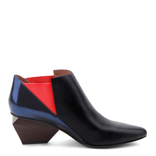 Jady Rose Black/Red Leather Geometric Heel Ankle Boots 