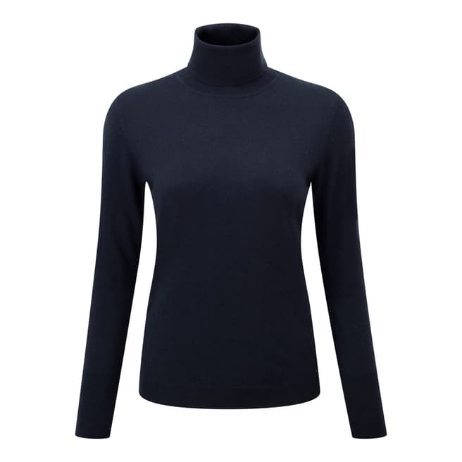 Pure Collection Navy Superfine Cashmere Polo Neck Jumper