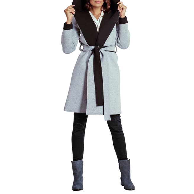 Naoko Grey/Black Hooded Wrap Coat