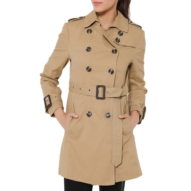 Tantra Camel Double Breasted Cotton Trench Coat