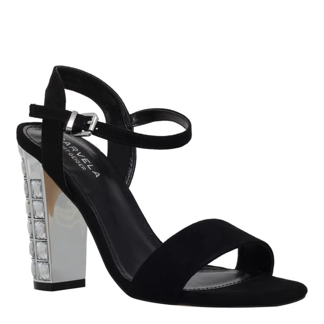 Carvela Kurt Geiger Black/Silver Faux Suede Leela Sling Back Shoes Heel 10.5cm