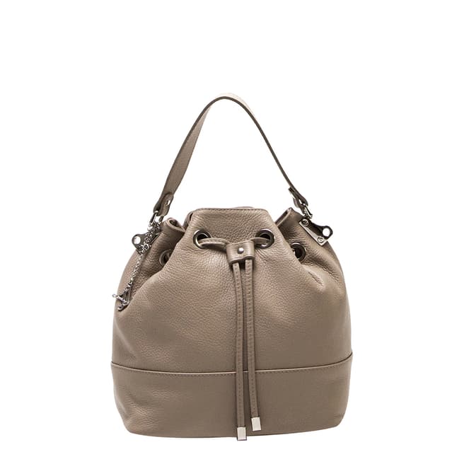 Luisa Vannini Taupe Leather Drawstring Bowler Bag