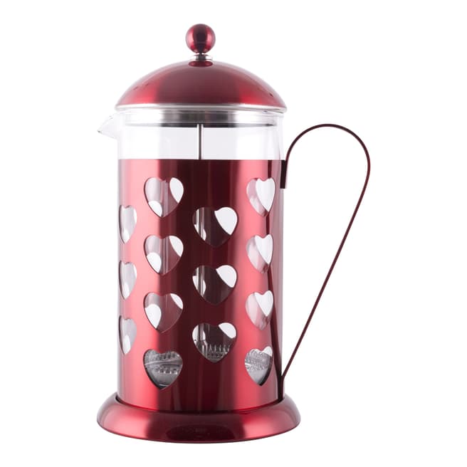  Red Enamel Effect Heart Eight Cup Cafetiere