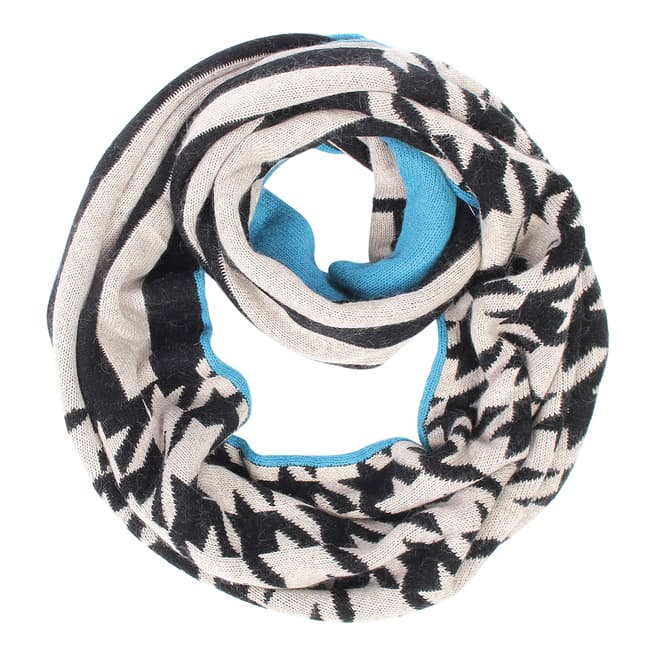 FRAAS Black/White/Teal Houndstooth Knitted Snood