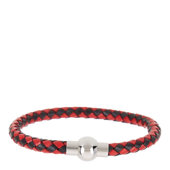 Stephen Oliver Black/Red Leather Woven Bracelet