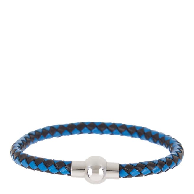 Stephen Oliver Black/Blue Leather Woven Bracelet