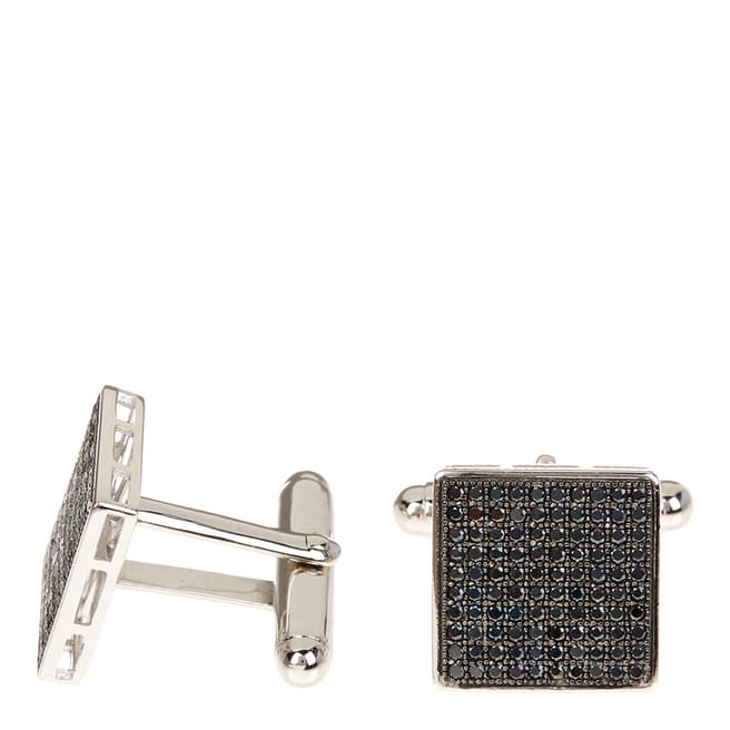 Stephen Oliver Black/Silver Micro Pave Cubic Zirconia Cufflinks