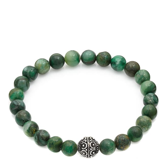 Stephen Oliver Green/Silver African Jade Beaded Bracelet