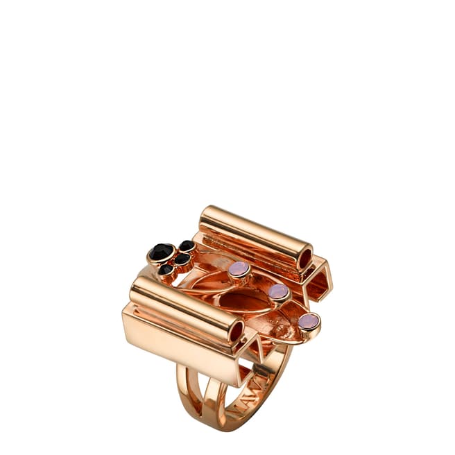 Mawi Rose Gold Stacked Tube Deco Glam Ring