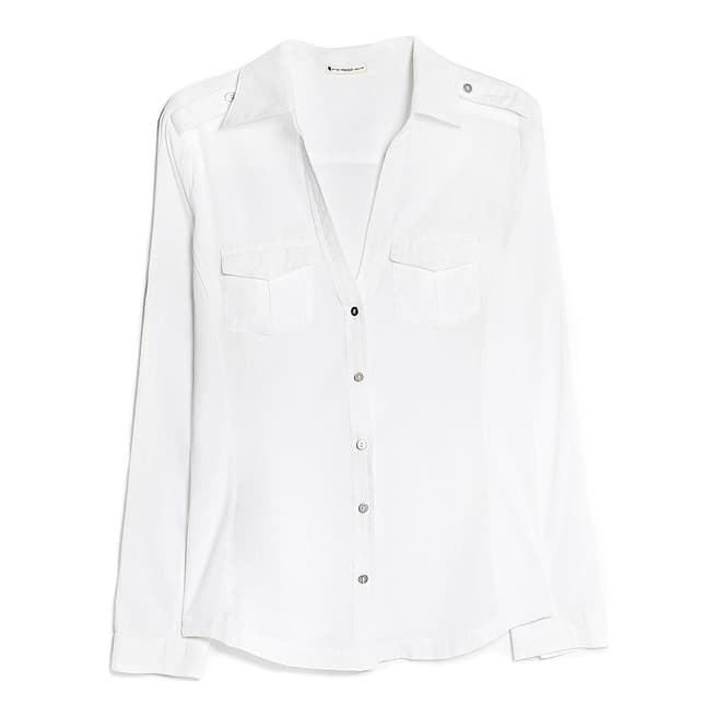 Mango White Cotton Chest Pocket Shirt