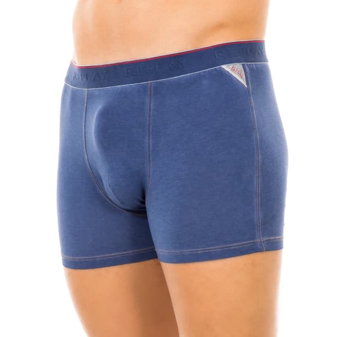 Replay Dark Blue Logo Stretch Cotton Boxer Shorts