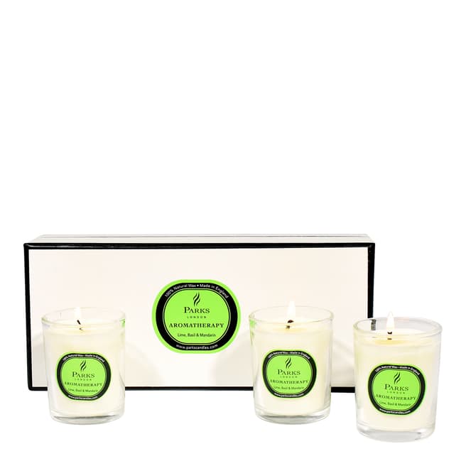 Parks London Set of Three Lime/Basil/Mandarin Aromatherapy Gift Candles