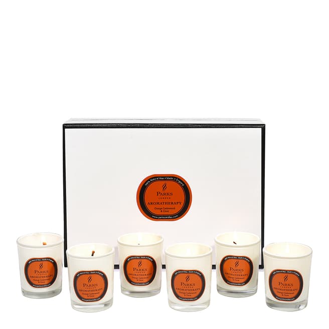 Parks London Set of Six Orange/Cedarwood/Clove Aromatherapy Gift Candles